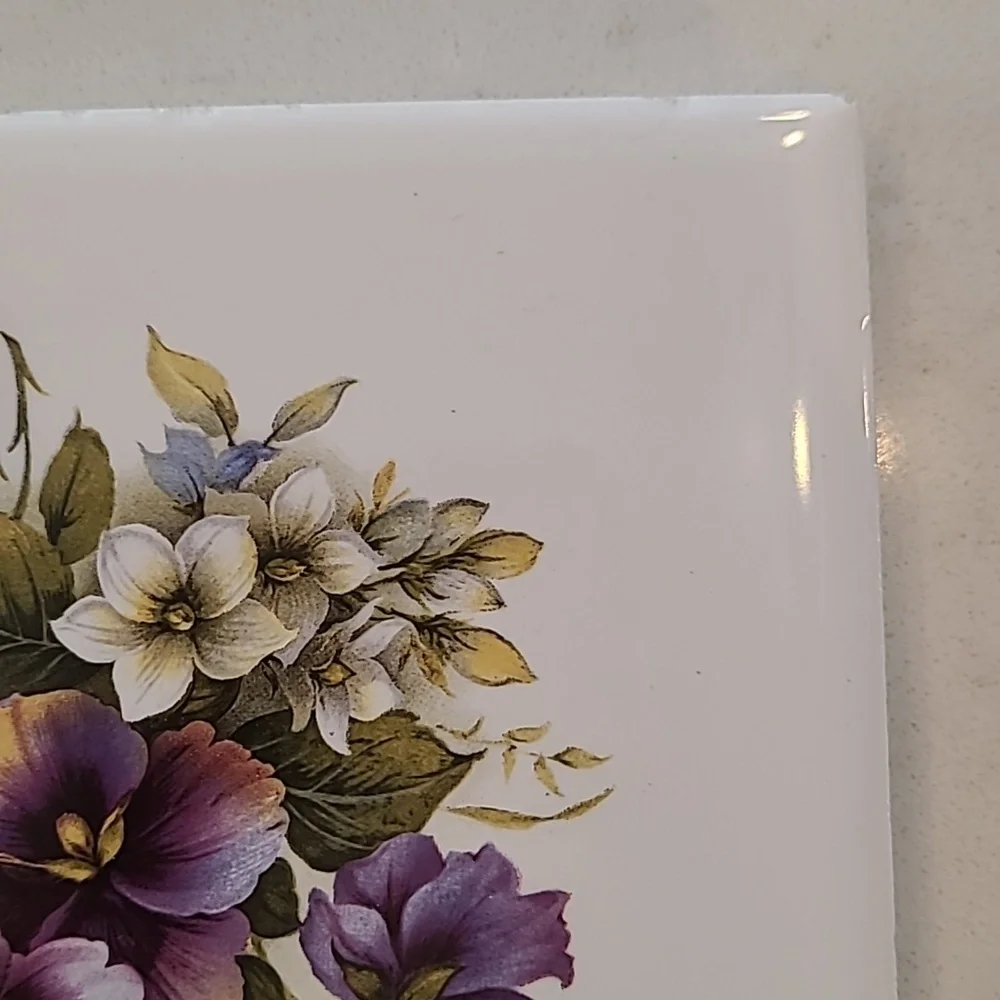 Purple Pansy Floral Tile Coaster